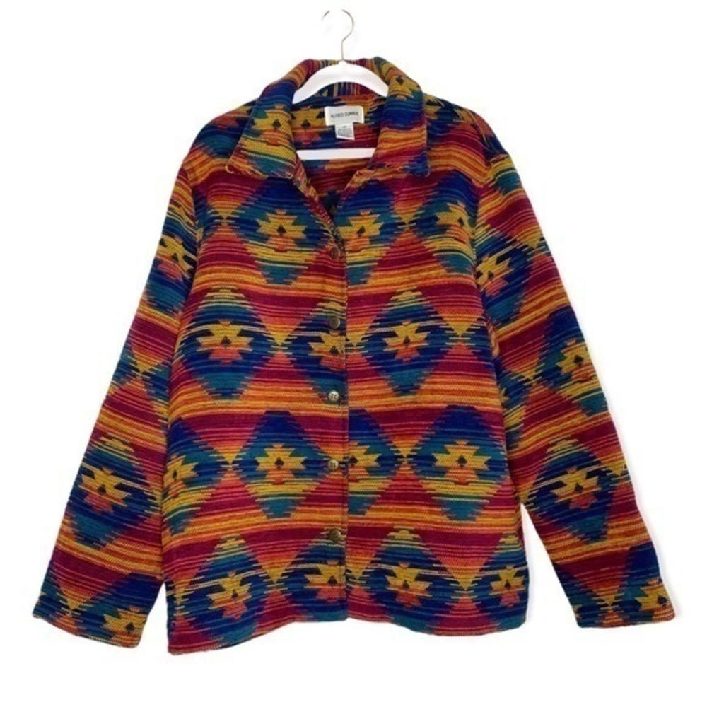 Alfred Dunner vintage southwestern style shirt jacket rainbow multicolor print